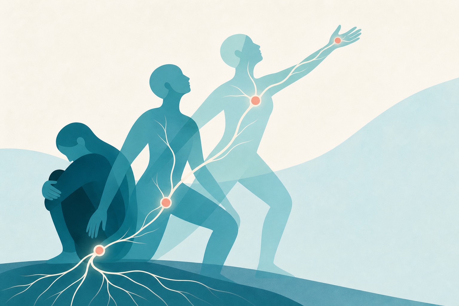 Three phases of movement connected by a branching nervous system pathway
