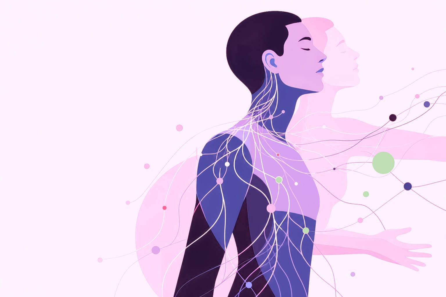 A figure with pathways representing the nervous system and movement